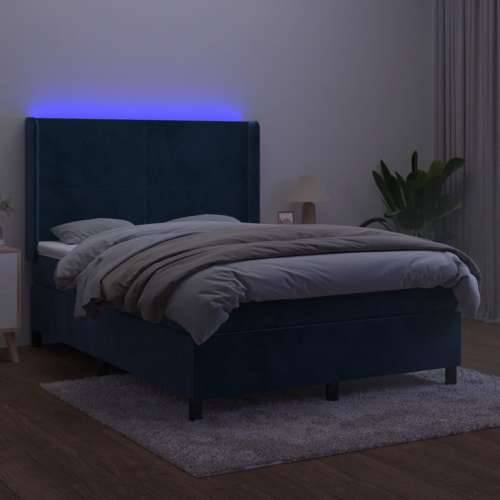 Krevet box spring s madracem LED tamnoplavi 140x200 cm baršun - Tamno plava 140 x 200 cm Gladak dizajn Cijena