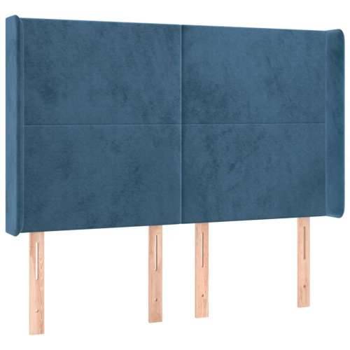 Krevet box spring s madracem LED tamnoplavi 140x200 cm baršun - Tamno plava 140 x 200 cm Gladak dizajn Cijena