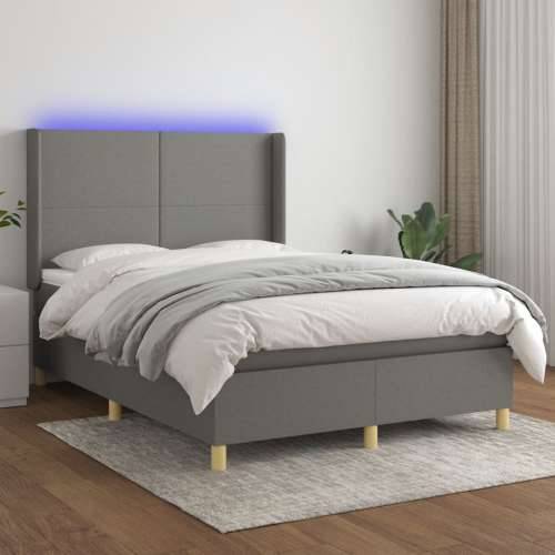 Krevet box spring s madracem LED tamnosivi 140x200 cm tkanina - Tamno siva 140 x 200 cm Gladak dizajn Cijena