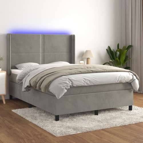 Krevet box spring s madracem LED svjetlosivi 140x200 cm baršun - Svjetlosiva 140 x 200 cm Obično s čavlima Cijena