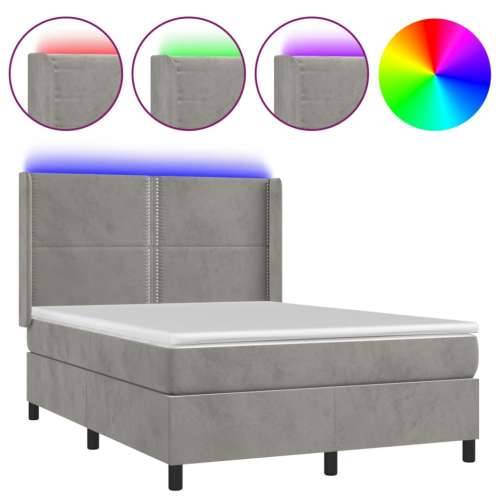 Krevet box spring s madracem LED svjetlosivi 140x200 cm baršun - Svjetlosiva 140 x 200 cm Obično s čavlima Cijena
