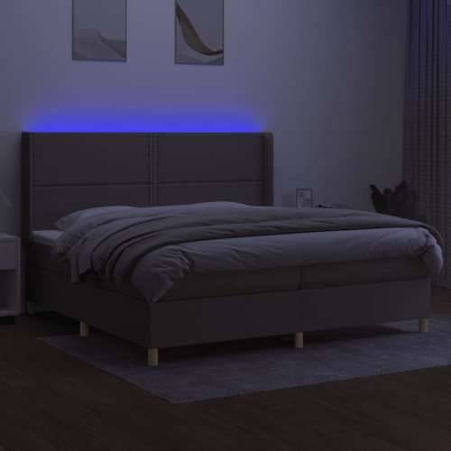Krevet box spring s madracem LED smeđesivi 200x200 cm tkanina - Sivo-smeđa 200 x 200 cm Obično s čavlima Cijena