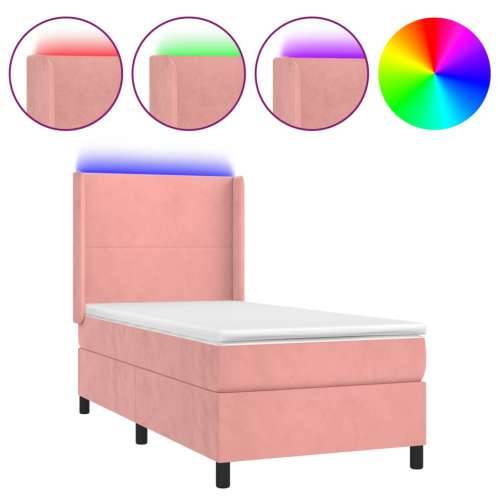 Krevet box spring s madracem LED ružičasti 90x190 cm baršunasti - Ružičasta 90 x 190 cm Gladak dizajn Cijena
