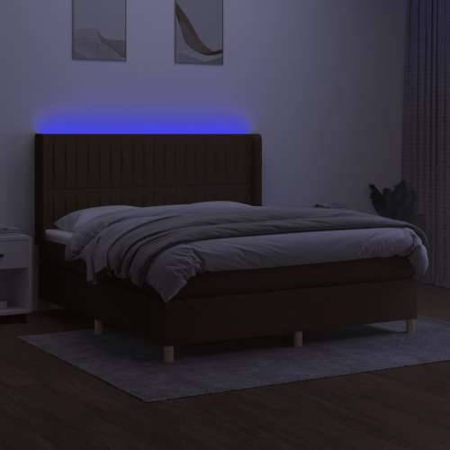 Krevet box spring s madracem LED tamnosmeđi 180x200 cm tkanina - Tamno smeđa 180 x 200 cm Okomite pruge Cijena
