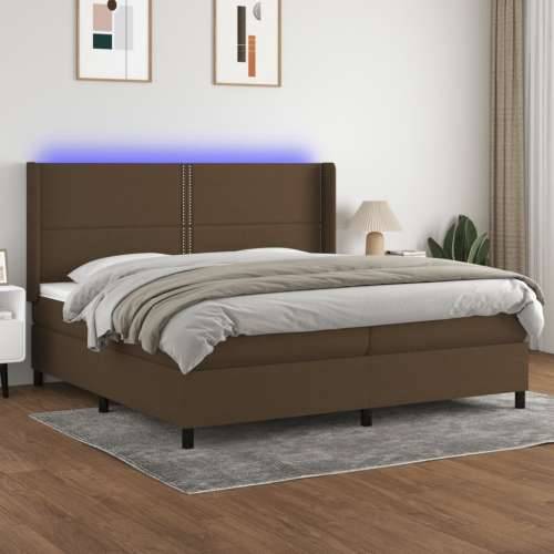 Krevet box spring s madracem LED tamnosmeđi 200x200 cm tkanina - Tamno smeđa 200 x 200 cm Obično s čavlima Cijena