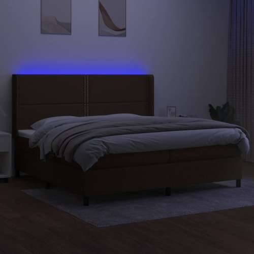 Krevet box spring s madracem LED tamnosmeđi 200x200 cm tkanina - Tamno smeđa 200 x 200 cm Obično s čavlima Cijena