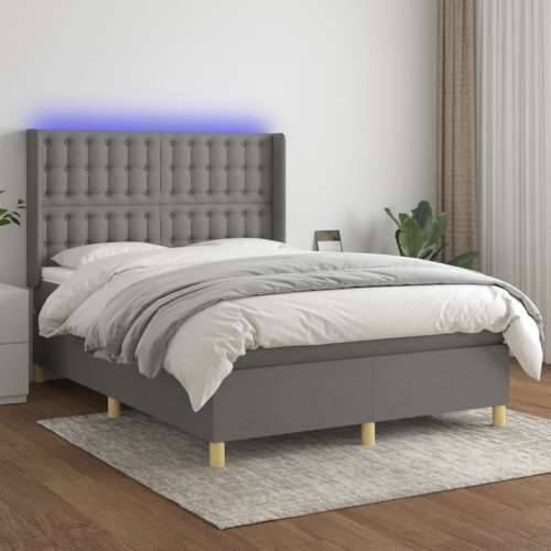 Krevet box spring s madracem LED tamnosivi 140x200 cm tkanina - Tamno siva 140 x 200 cm gumbi Cijena