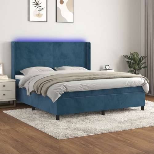 Krevet box spring s madracem LED tamnoplavi 180x200 cm baršun - Tamno plava 180 x 200 cm Gladak dizajn Cijena