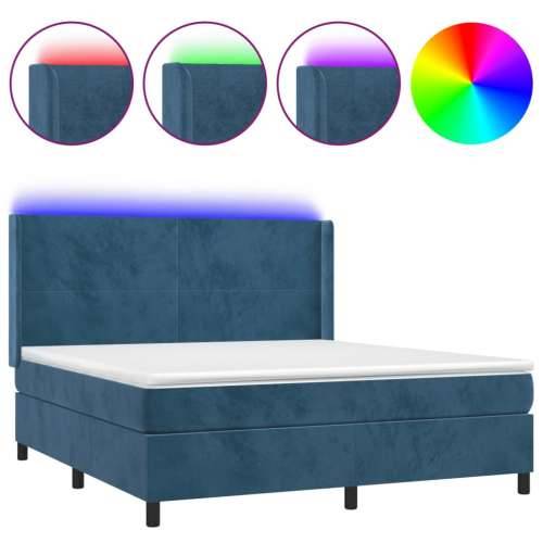 Krevet box spring s madracem LED tamnoplavi 180x200 cm baršun - Tamno plava 180 x 200 cm Gladak dizajn Cijena