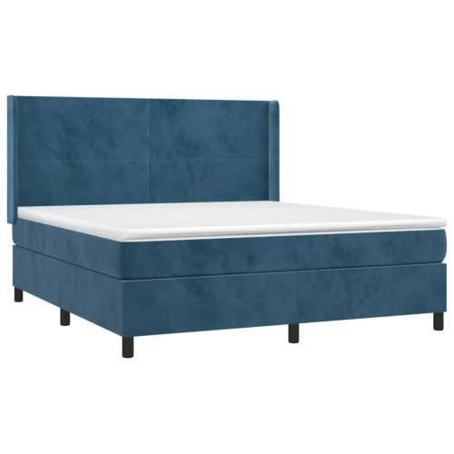 Krevet box spring s madracem LED tamnoplavi 180x200 cm baršun - Tamno plava 180 x 200 cm Gladak dizajn Cijena