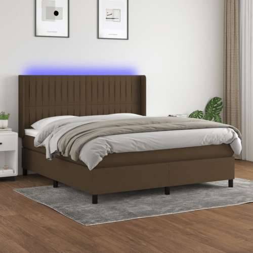 Krevet box spring s madracem LED tamnosmeđi 160x200 cm tkanina - Tamno smeđa 160 x 200 cm Okomite pruge Cijena