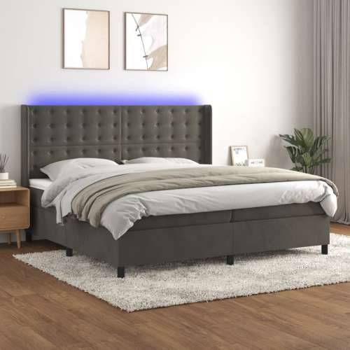 Krevet box spring s madracem LED tamnosivi 200x200 cm baršun - Tamno siva 200 x 200 cm gumbi Cijena