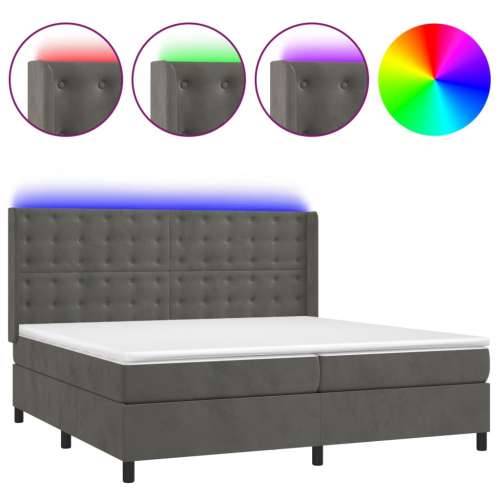 Krevet box spring s madracem LED tamnosivi 200x200 cm baršun - Tamno siva 200 x 200 cm gumbi Cijena