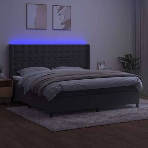 Krevet box spring s madracem LED tamnosivi 200x200 cm baršun - Tamno siva 200 x 200 cm gumbi Cijena