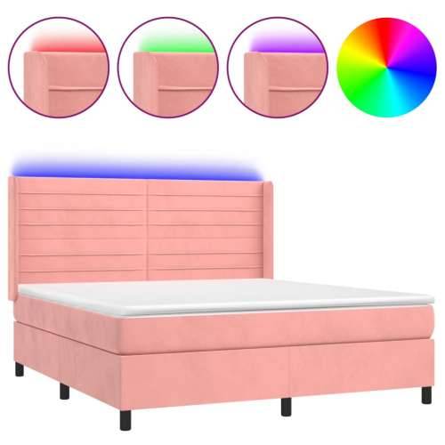 Krevet box spring s madracem LED ružičasti 160x200cm baršunasti - Ružičasta 160 x 200 cm vodoravne pruge Cijena