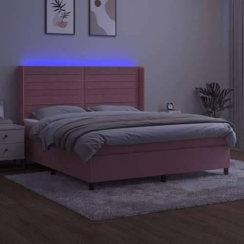 Krevet box spring s madracem LED ružičasti 160x200cm baršunasti - Ružičasta 160 x 200 cm vodoravne pruge Cijena