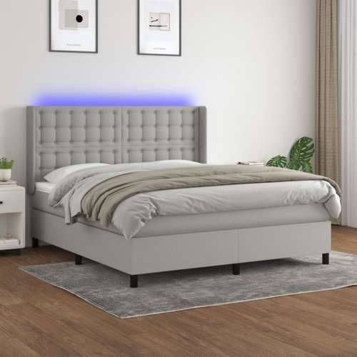 Krevet box spring s madracem LED svjetlosivi 180x200 cm tkanina - Svjetlosiva 180 x 200 cm gumbi Cijena