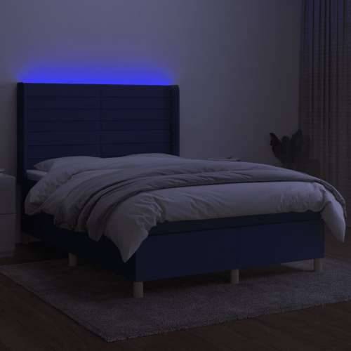 Krevet box spring s madracem LED plavi 140x200 cm od tkanine - Plava 140 x 200 cm vodoravne pruge Cijena