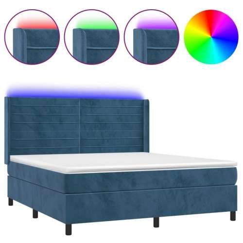 Krevet box spring s madracem LED tamnoplavi 160x200 cm baršun - Tamno plava 160 x 200 cm vodoravne pruge Cijena