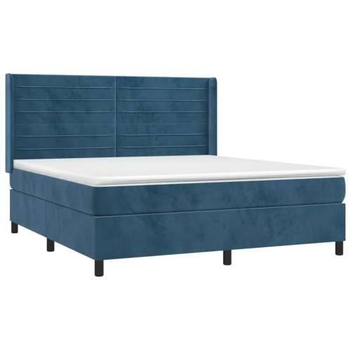 Krevet box spring s madracem LED tamnoplavi 160x200 cm baršun - Tamno plava 160 x 200 cm vodoravne pruge Cijena