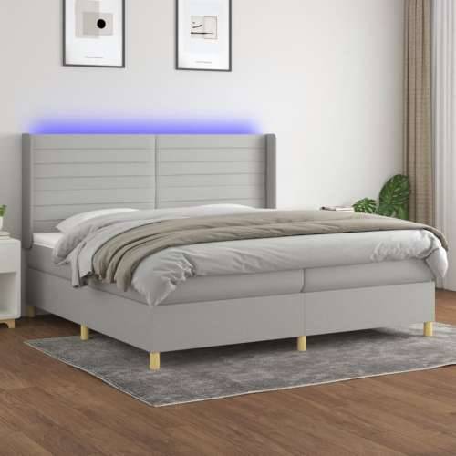 Krevet box spring s madracem LED svjetlosivi 200x200 cm tkanina - Svjetlosiva 200 x 200 cm vodoravne pruge Cijena