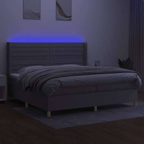 Krevet box spring s madracem LED svjetlosivi 200x200 cm tkanina - Svjetlosiva 200 x 200 cm vodoravne pruge Cijena