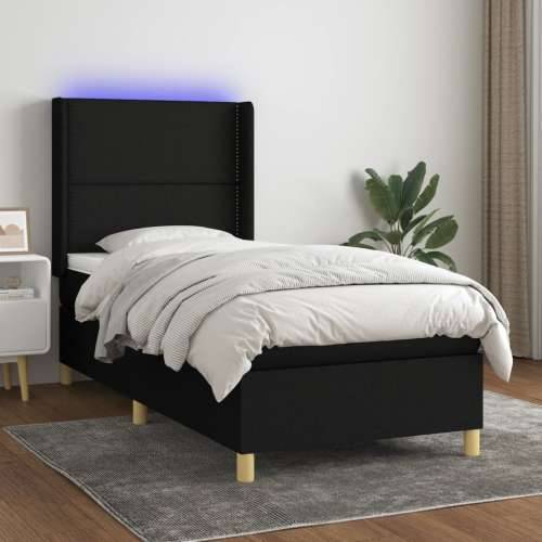 Krevet box spring s madracem LED crni 100x200 cm od tkanine - Crna 100 x 200 cm Obično s čavlima Cijena