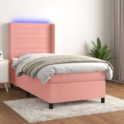 Krevet box spring s madracem LED ružičasti 80x200 cm baršunasti - Ružičasta 80 x 200 cm vodoravne pruge Cijena