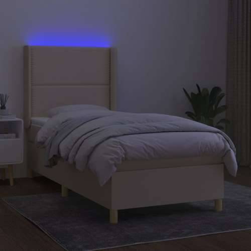 Krevet box spring s madracem LED krem 80 x 200 cm od tkanine - Krema 80 x 200 cm Obično s čavlima Cijena