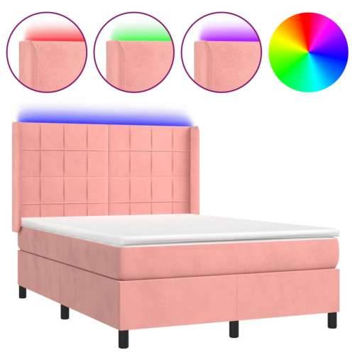 Krevet box spring s madracem LED ružičasti 140x190cm baršunasti - Ružičasta 140 x 190 cm Blok s kvadratima Cijena