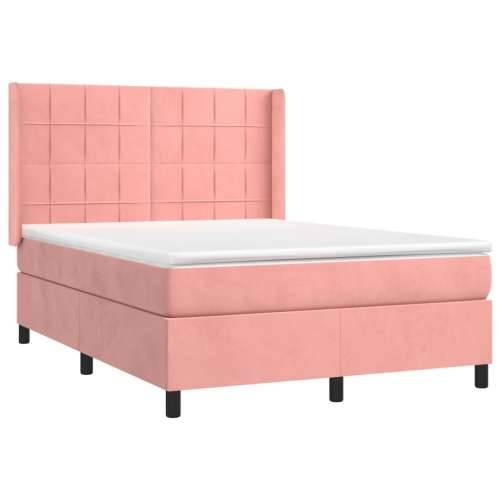 Krevet box spring s madracem LED ružičasti 140x190cm baršunasti - Ružičasta 140 x 190 cm Blok s kvadratima Cijena