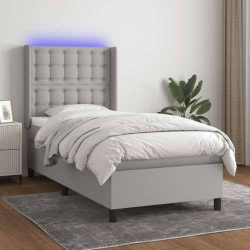 Krevet box spring s madracem LED svjetlosivi 90x200 cm tkanina - Svjetlosiva 90 x 200 cm gumbi Cijena