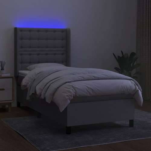 Krevet box spring s madracem LED svjetlosivi 90x200 cm tkanina - Svjetlosiva 90 x 200 cm gumbi Cijena