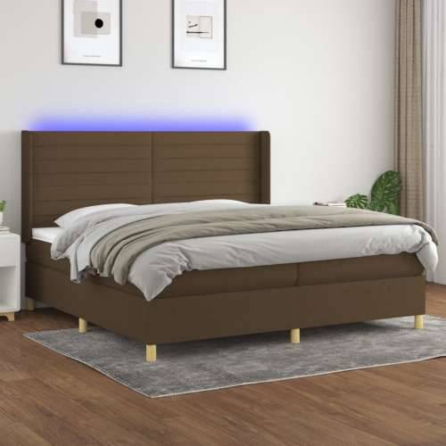 Krevet box spring s madracem LED tamnosmeđi 200x200 cm tkanina - Tamno smeđa 200 x 200 cm vodoravne pruge Cijena