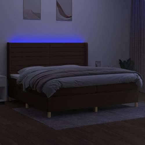 Krevet box spring s madracem LED tamnosmeđi 200x200 cm tkanina - Tamno smeđa 200 x 200 cm vodoravne pruge Cijena