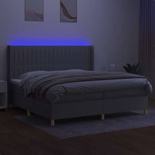 Krevet box spring s madracem LED svjetlosivi 200x200 cm tkanina - Svjetlosiva 200 x 200 cm Okomite pruge Cijena