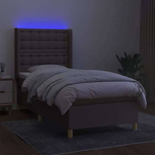 Krevet box spring s madracem LED smeđesivi 80 x 200 cm tkanina - Sivo-smeđa 80 x 200 cm gumbi Cijena