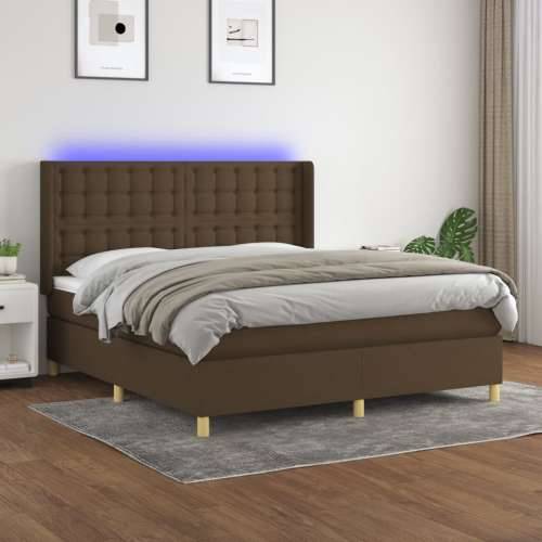 Krevet box spring s madracem LED tamnosmeđi 160x200 cm tkanina  - Tamno smeđa 160 x 200 cm gumbi Cijena