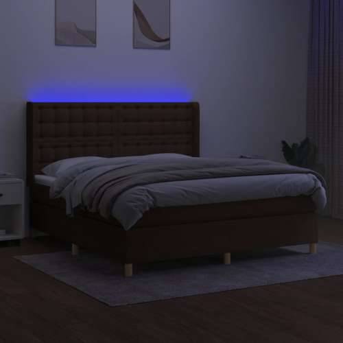 Krevet box spring s madracem LED tamnosmeđi 160x200 cm tkanina  - Tamno smeđa 160 x 200 cm gumbi Cijena