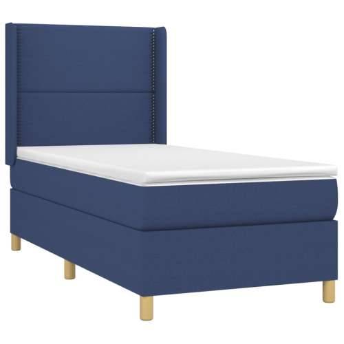 Krevet box spring s madracem LED plavi 90x190 cm od tkanine - Plava 90 x 190 cm Obično s čavlima Cijena