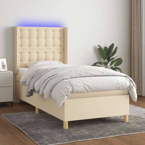 Krevet box spring s madracem LED krem 100x200 cm od tkanine - Krema 100 x 200 cm gumbi Cijena