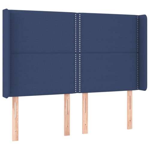 Krevet box spring s madracem LED plavi 140x200 cm od tkanine - Plava 140 x 200 cm Obično s čavlima Cijena