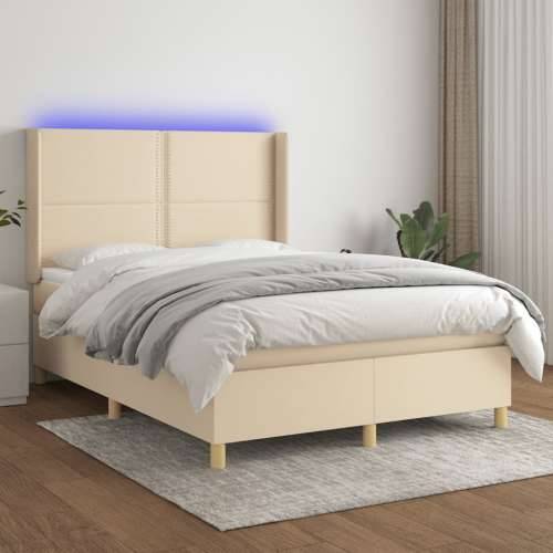 Krevet box spring s madracem LED krem 140x190 cm od tkanine - Krema 140 x 190 cm Obično s čavlima Cijena