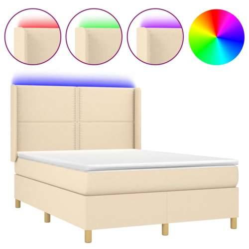Krevet box spring s madracem LED krem 140x190 cm od tkanine - Krema 140 x 190 cm Obično s čavlima Cijena