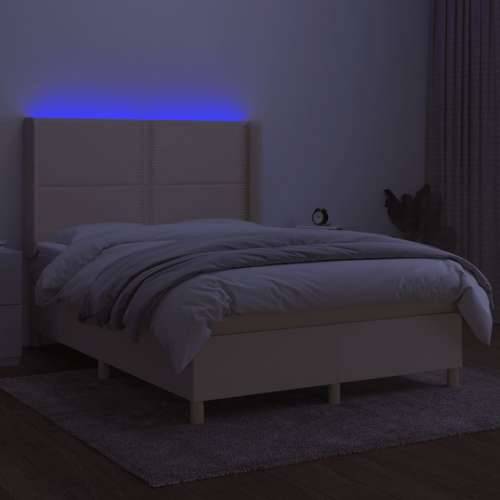 Krevet box spring s madracem LED krem 140x190 cm od tkanine - Krema 140 x 190 cm Obično s čavlima Cijena