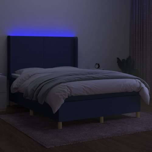Krevet box spring s madracem LED plavi 140x200 cm od tkanine - Plava 140 x 200 cm Gladak dizajn Cijena