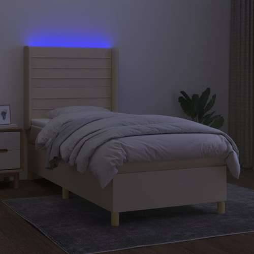 Krevet box spring s madracem LED krem 80 x 200 cm od tkanine - Krema 80 x 200 cm vodoravne pruge Cijena