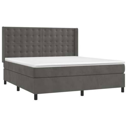 Krevet box spring s madracem LED tamnosivi 180x200 cm baršun - Tamno siva 180 x 200 cm gumbi Cijena