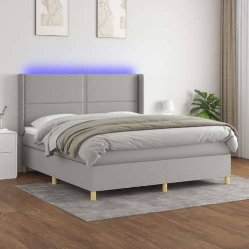 Krevet box spring s madracem LED svjetlosivi 180x200 cm tkanina - Svjetlosiva 180 x 200 cm Obično s čavlima Cijena