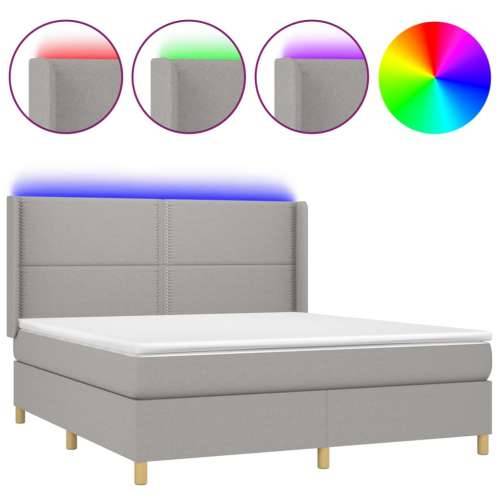 Krevet box spring s madracem LED svjetlosivi 180x200 cm tkanina - Svjetlosiva 180 x 200 cm Obično s čavlima Cijena